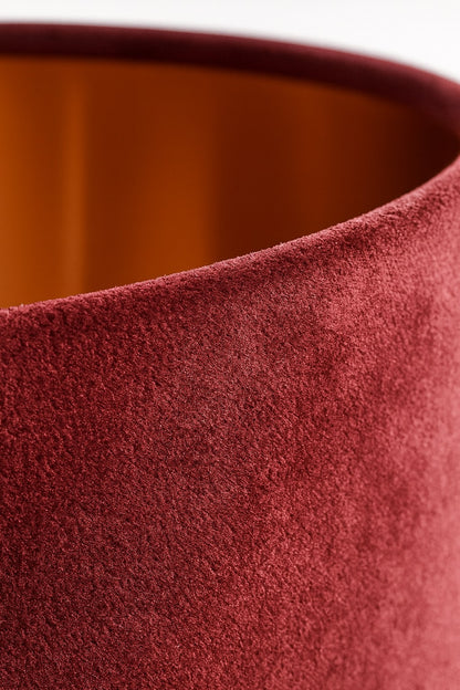Abat-jour cylindrique velours rouge intérieur doré, accessoire déco intemporel pour lampe de chevet, table ou lampadaire